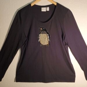 🐧BLACK KNIT TEE W/ DECORATIVE PENGUIN 🐧  SIZE 1